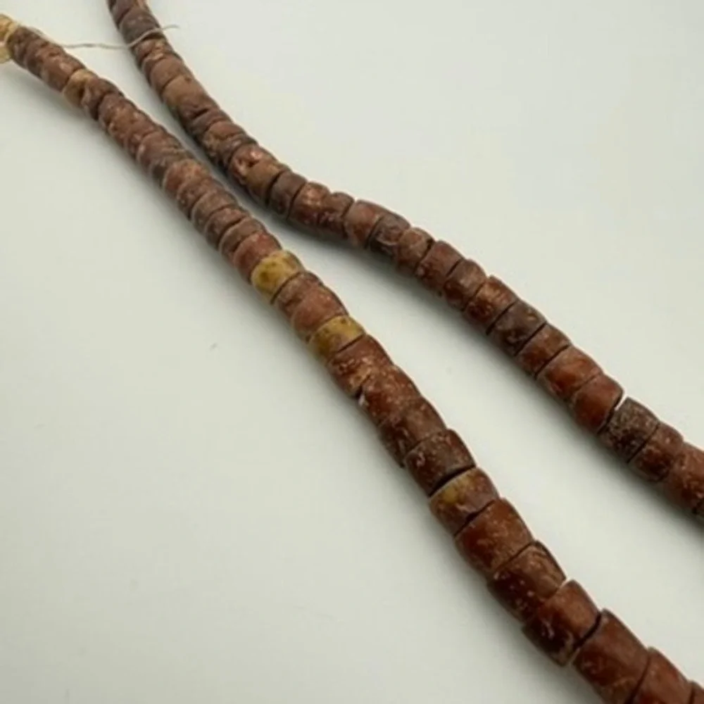 Vintage African Trade Beads Bauxite Clay Disc Heishi Strand Natural Raffia Cord